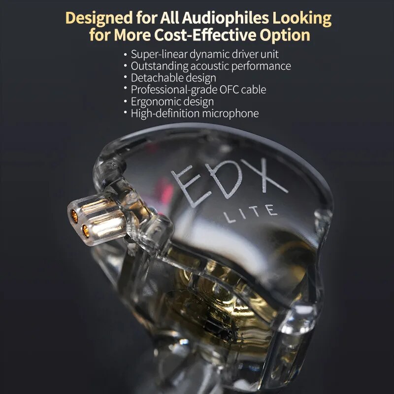 KZ EDX Lite HIFI Bass Earphones Stereo Music Earbuds (Grey, no mic)