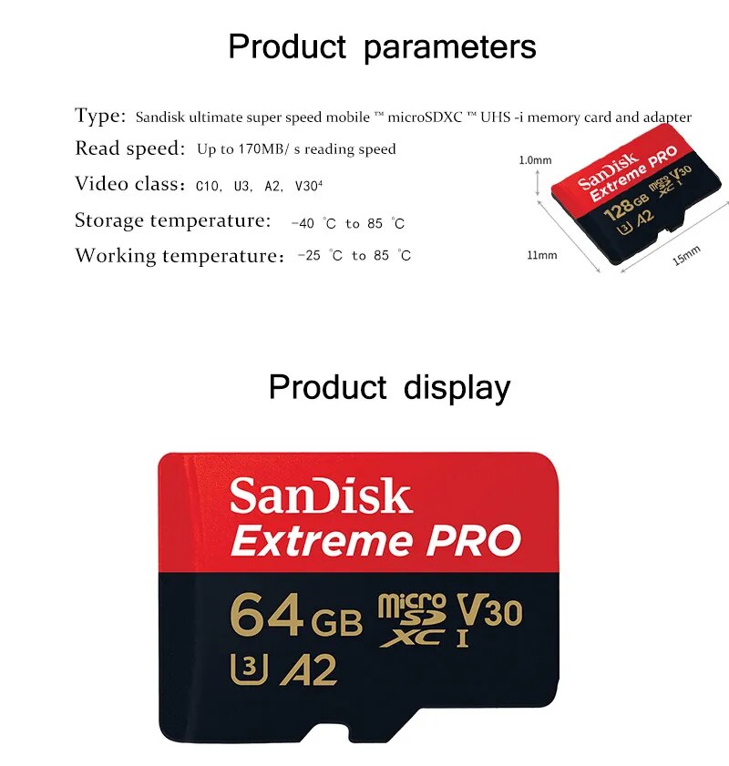 SanDisk Extreme PRO MicroSDXC Memory Card UHS-I U3 C10 V30 A2 200MB/s