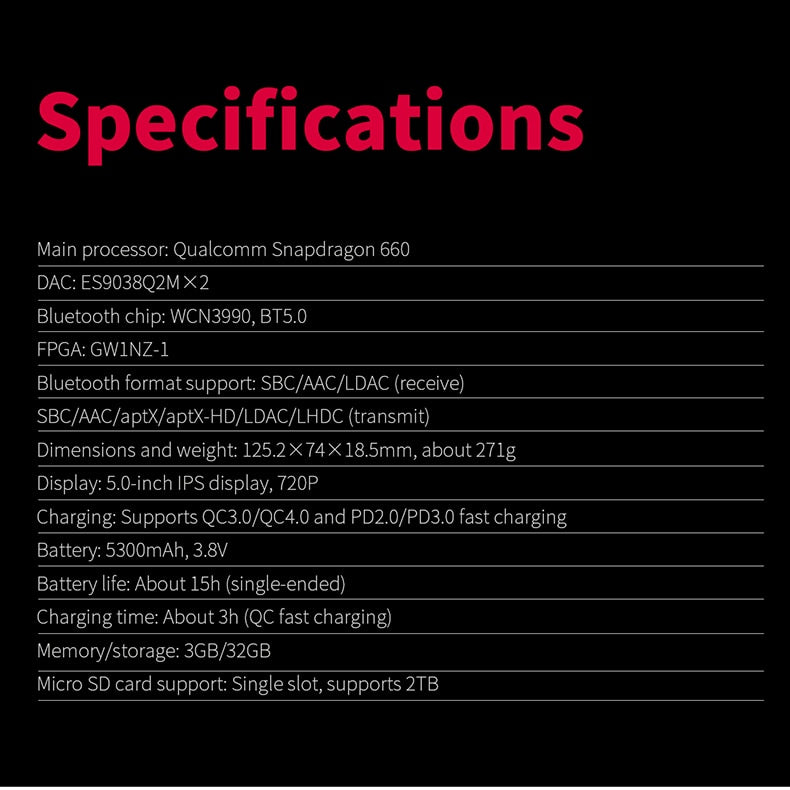 FiiO M11S Music Player Snapdragon 660 with Dual ES9038Q2M Hi-Res Android 10 5 "