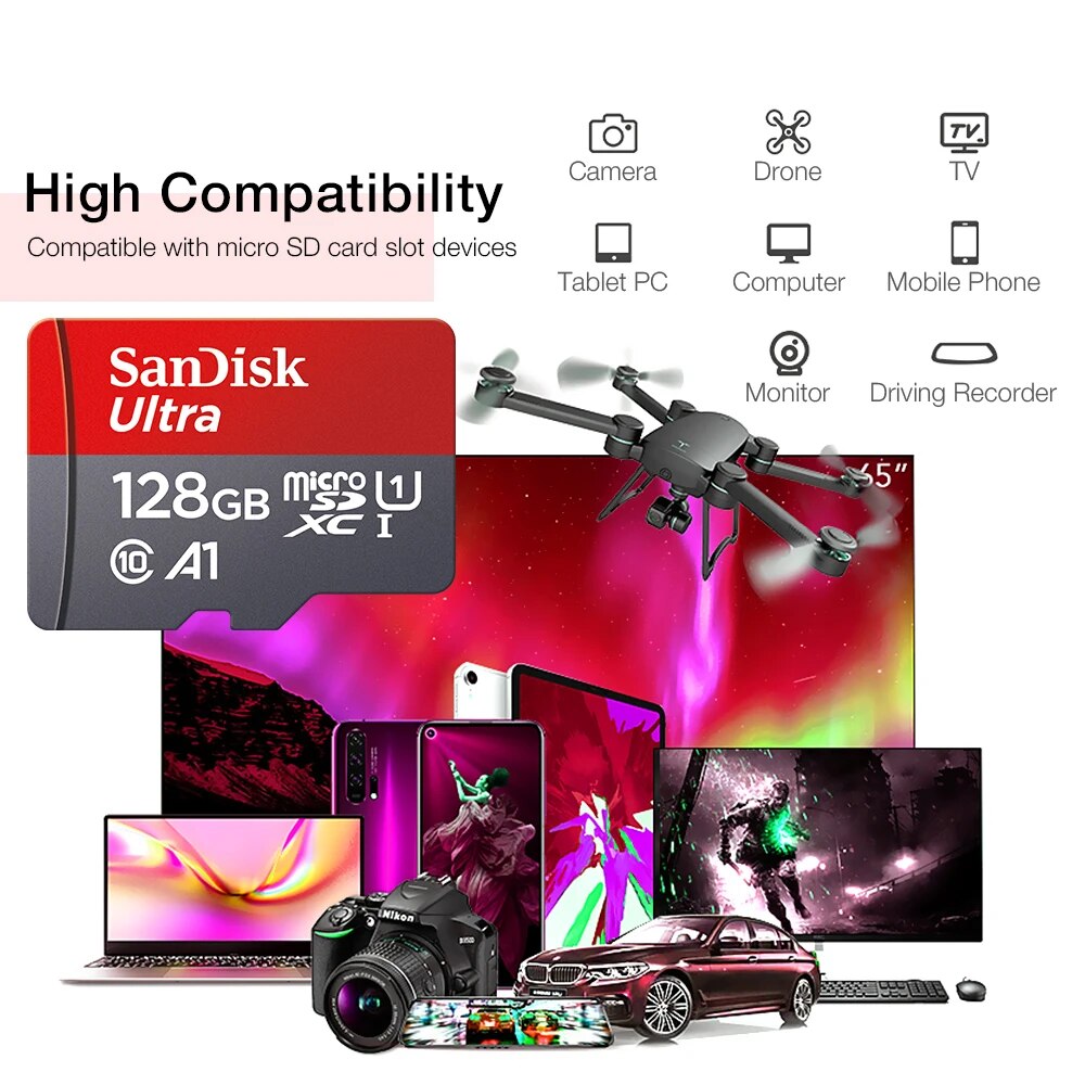 SanDisk Ultra microSDXC Card + SD Adapter up to 140 MB/s with A1 App Performance, UHS-I, Class 10, U1