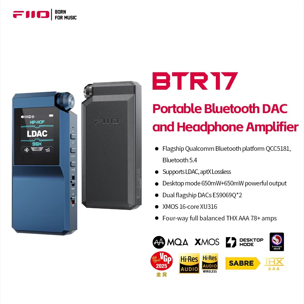 FiiO BTR17 Headphone Amp Bluetooth 5.4 Receiver with LDAC/aptX Lossless support