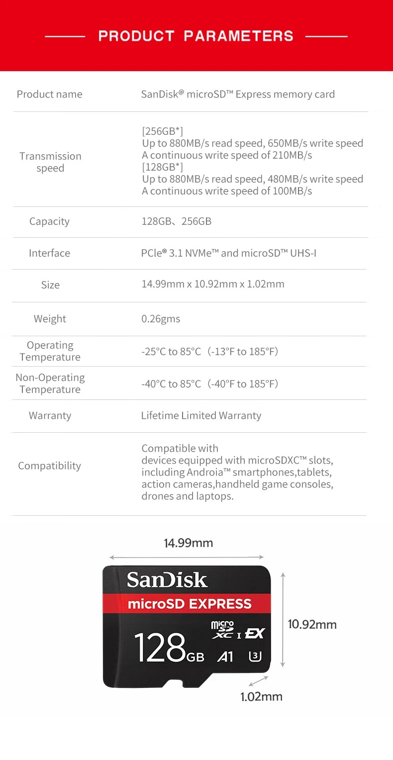 SanDisk microSD Express 256GB 800Mbit Gaming UHS‑I A2 V30 Switch2