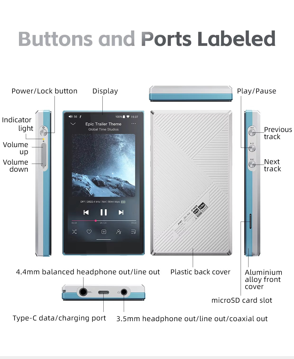 FiiO JM21 (3+32GB) Android 13 Hi-Res Music Player MP3 with Snapdragon 680