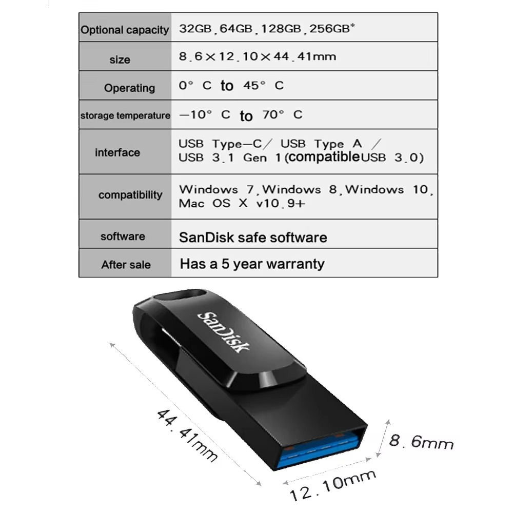 SanDisk Ultra Dual Drive Go USB Type-C Flash Drive 32, 64, 128, 256, 512, 1TB