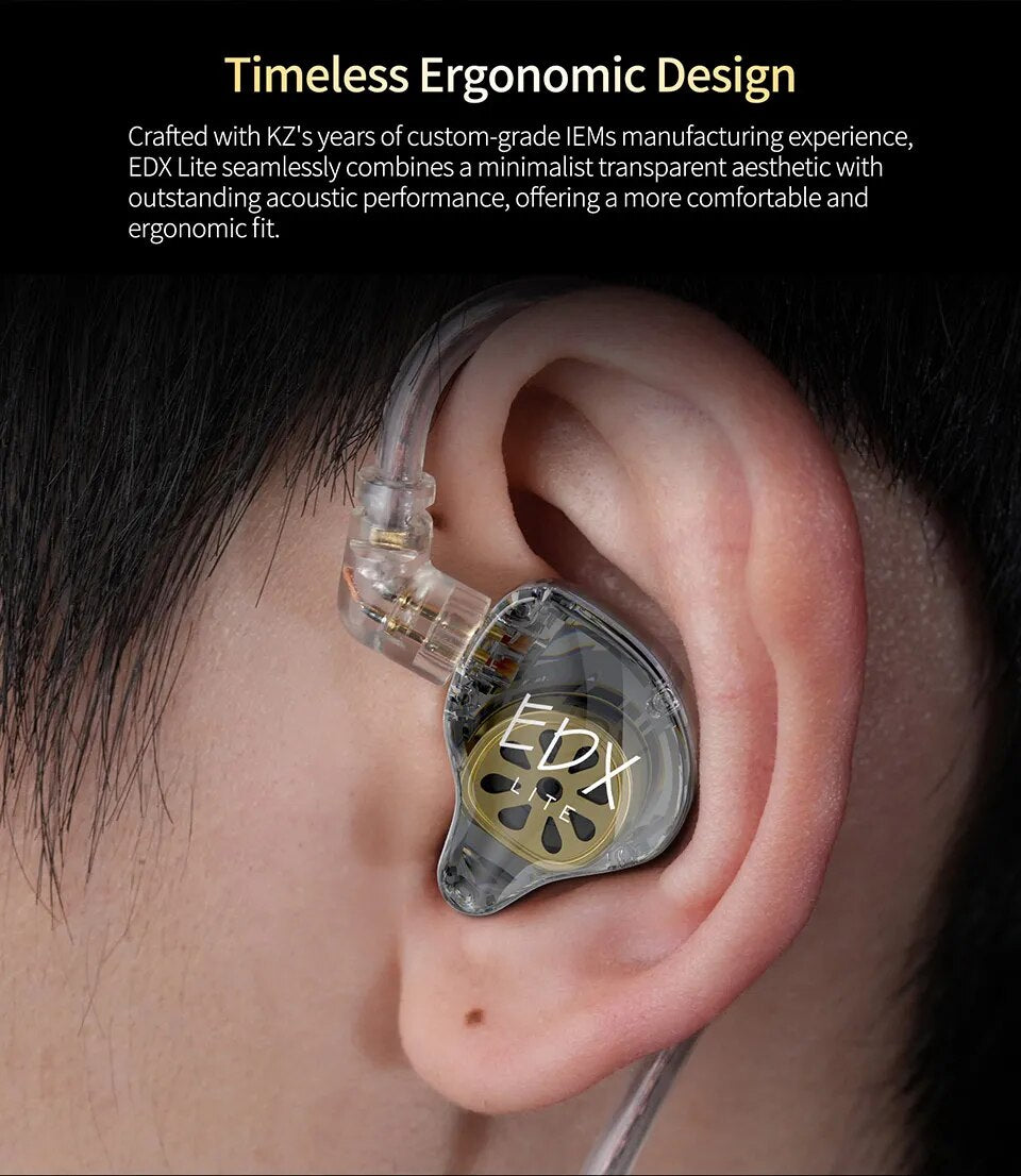 KZ EDX Lite HIFI Bass Earphones Stereo Music Earbuds (Grey, no mic)