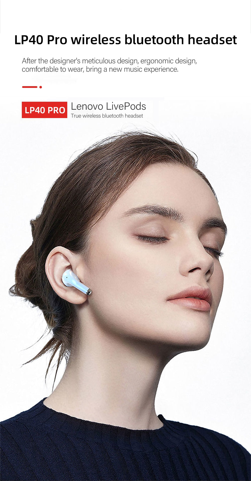 Lenovo LP40 Pro Bluetooth 5.1 Earphones True Wireless Earbuds - Choice of Colour