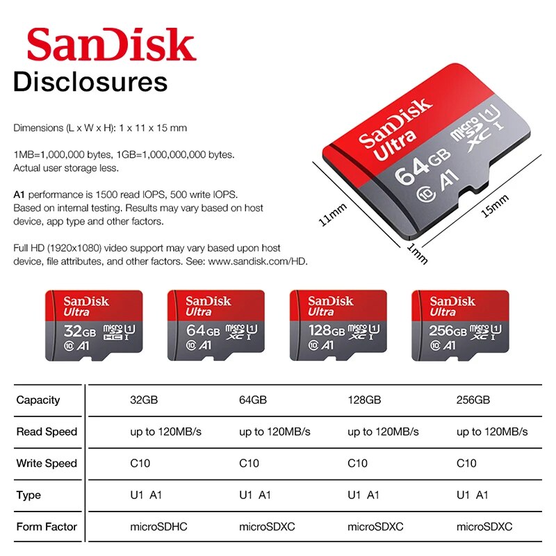 SanDisk Ultra microSDXC Card + SD Adapter up to 140 MB/s with A1 App Performance, UHS-I, Class 10, U1